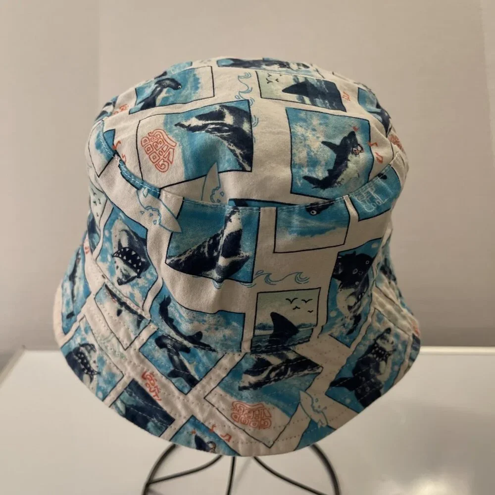 Boys Reversible Shark All Over Print Bucket Hat In Blue White Good Vibes Lookout